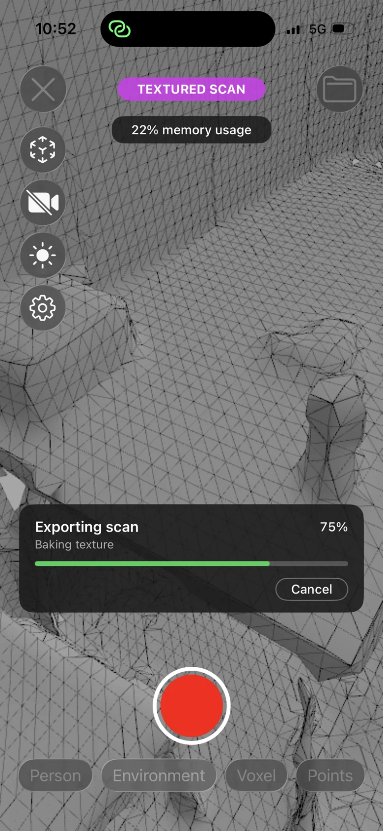 Exporting a textured scan with texture baking progress