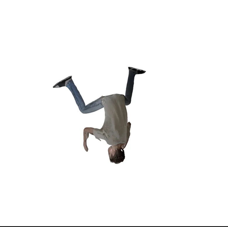 Frame from a rendered animation of a scanned person mid-flip